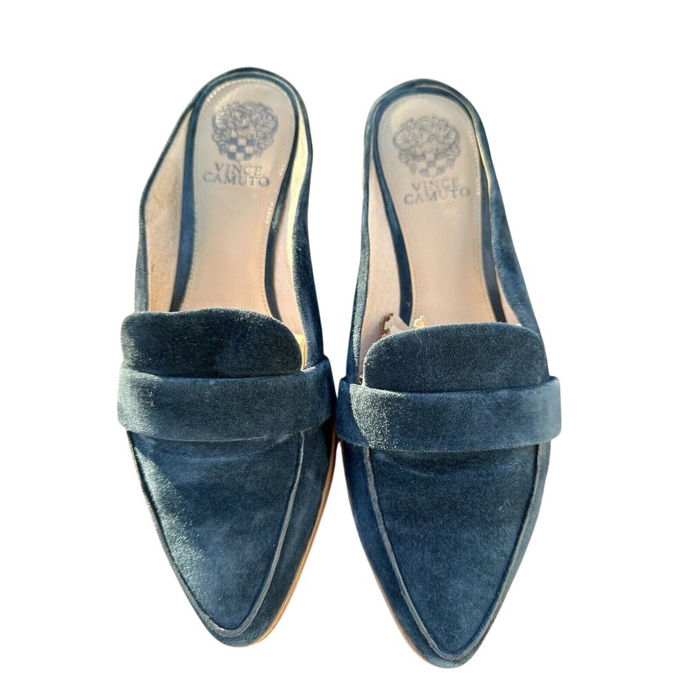 Vince Camuto Kirstie Women Pointed Toe Suede Blue Mules Sz 9 EUC